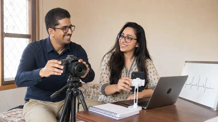 Dr Chirag Madaan and Dr Shruti Malik setting up the Intellect Medicos YouTube channel